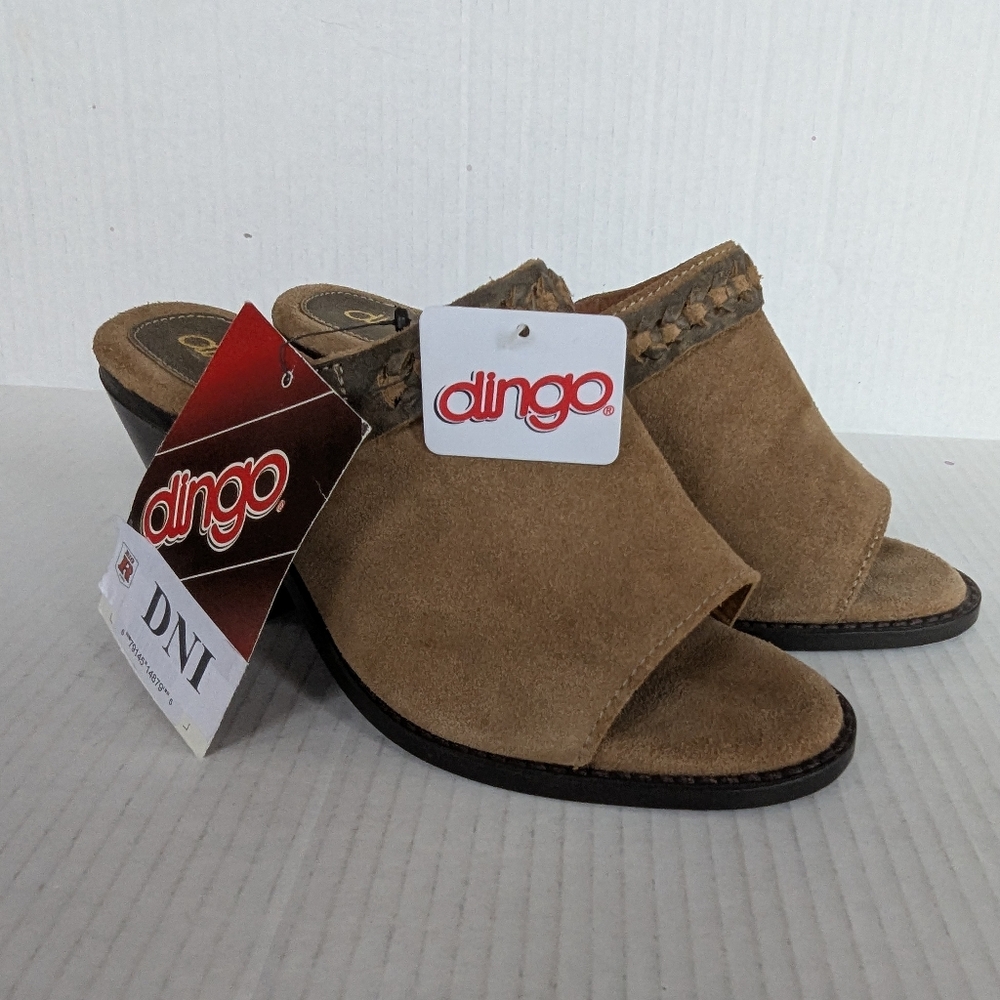 Dingo Mules Womens Sz 6M Brown Suede Leather Western Talia Block Heel Slide On